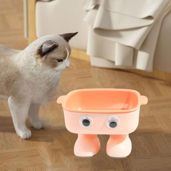 高さのある猫用ボウル 猫用給餌ボウル お手入れ簡単 ロボット型フード皿 猫用食器 水飲みボウル 子犬 子猫 小型犬用 傾斜付き , ピンク