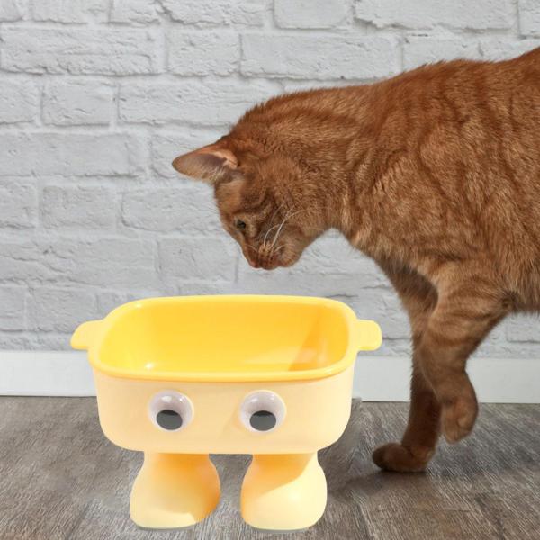高さのある猫用ボウル 猫用給餌ボウル お手入れ簡単 ロボット型フード皿 猫用食器 水飲みボウル 子犬 子猫 小型犬用 傾斜付き , 黄色