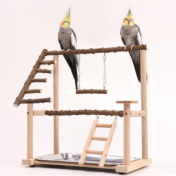 オウム鳥木製プレイスタンド、鳥かご遊び場プレイジムインコベビーサークルはしご、鳥の運動おもちゃ