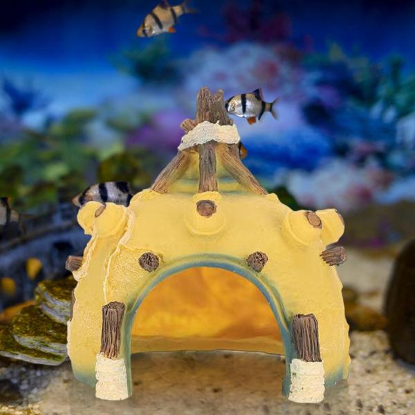金魚鉢タンク装飾 省スペースアクセサリー 水槽用カメの隠れ家 黄色