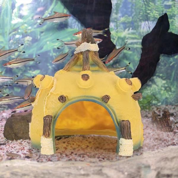 金魚鉢タンク装飾 省スペースアクセサリー 水槽用カメの隠れ家 黄色