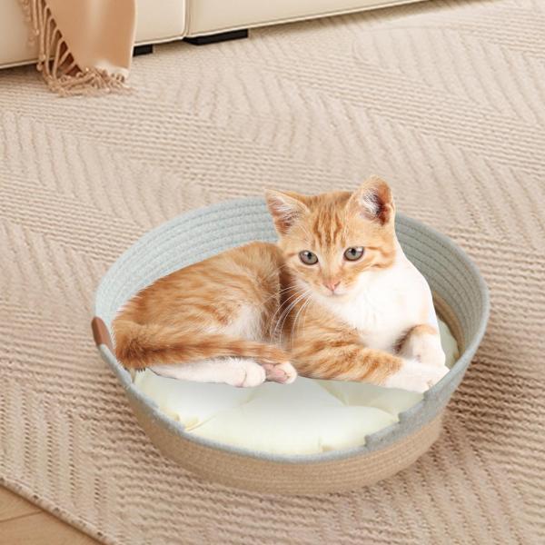 猫用ベッドバスケット クッション付き 持ち運び可能 爪研ぎ 家具保護 S