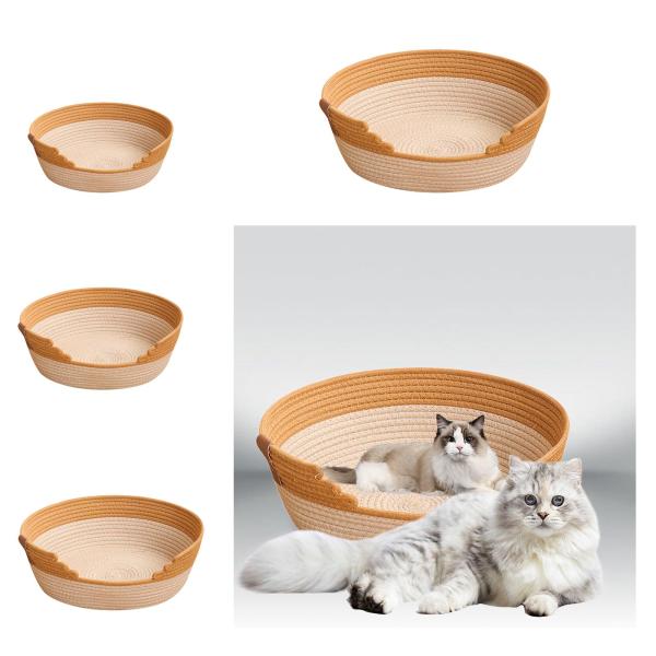編み込み猫ベッドバスケット、ペット用睡眠ベッド、引っかき傷防止、猫ハウス、室内猫用快適ラウンジベッド , S