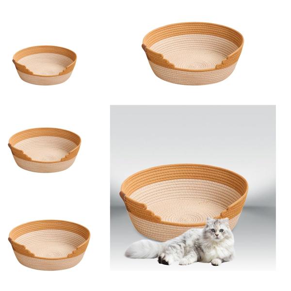 編み込み猫ベッドバスケット、ペット用睡眠ベッド、引っかき傷防止、猫ハウス、室内猫用快適ラウンジベッド , S