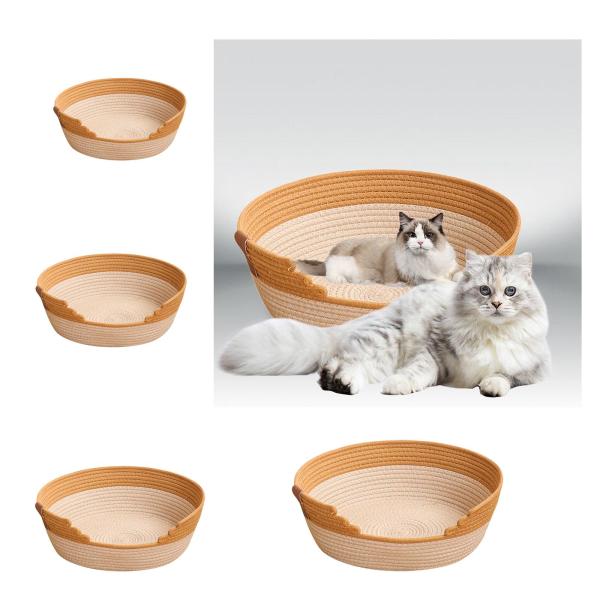 編み込み猫ベッドバスケット、ペット用睡眠ベッド、引っかき傷防止、猫ハウス、室内猫用快適ラウンジベッド , S