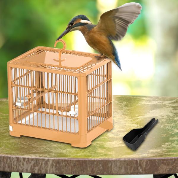 鳥かご 折りたたみ式 フードボウル付き オウムケージ フィンチ オカメインコ セキセイインコ用 オレンジ