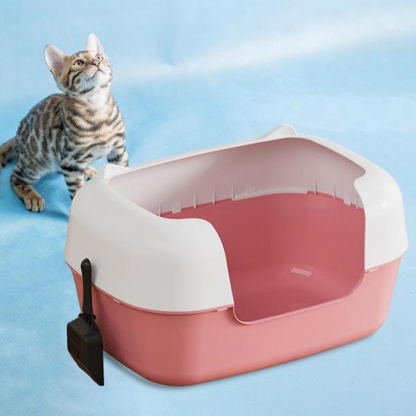 オープントップペット用トイレボックス 高さのある猫用トイレパン 小型・大型猫用 ピンク
