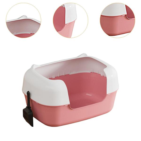 オープントップペット用トイレボックス 高さのある猫用トイレパン 小型・大型猫用 ピンク