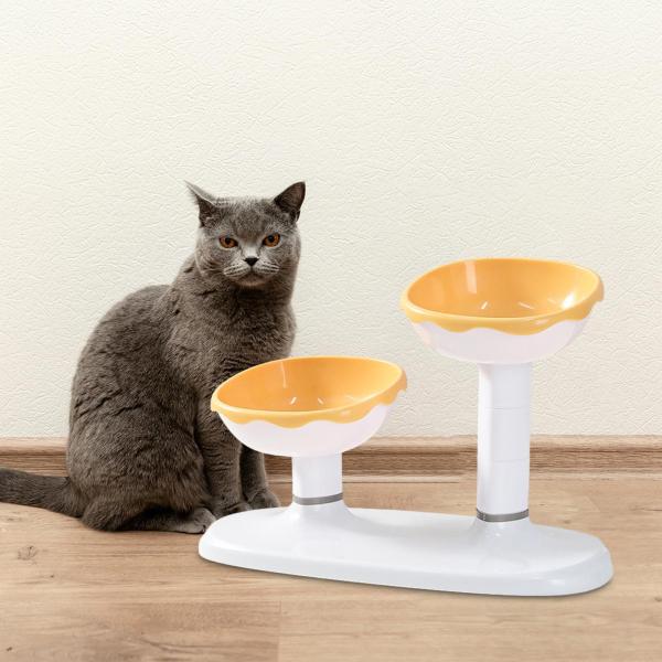 高さのある猫用フードボウル 猫用フード皿 ポータブル 首保護 漫画ペットフードボウル 猫用ウォーターボウル ウサギ 小型犬 子猫用 , 黄色