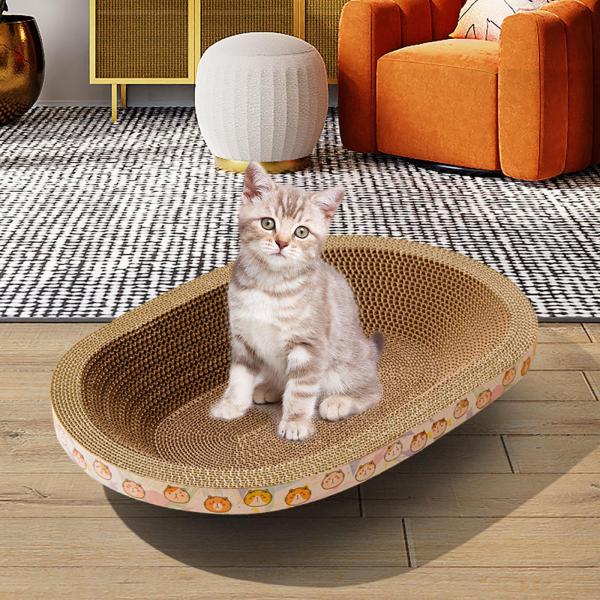 楕円形の段ボール製猫用爪とぎベッドボウル 猫用ラウンジベッド 家具プロテクター用 特大