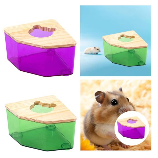 ハムスター砂浴び箱 木製蓋付き ドワーフハムスター小動物用 スナネズミ グリーン