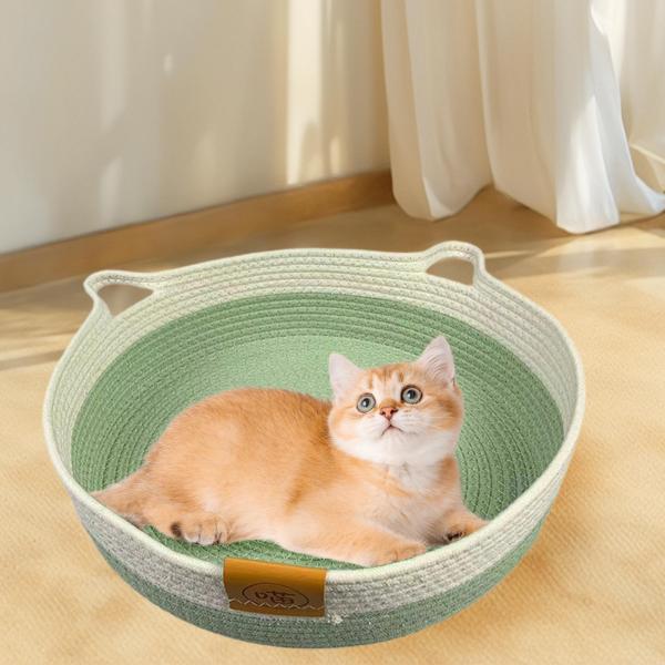コットンロープ猫ベッド 猫用爪とぎラウンジソファベッド 通気性 洗える編み込み猫用爪とぎパッド 巣 ペット猫用巣 夏用 子猫用