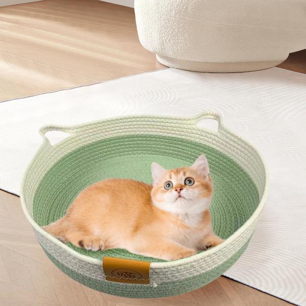 コットンロープ猫ベッド 猫用爪とぎラウンジソファベッド 通気性 洗える編み込み猫用爪とぎパッド 巣 ペット猫用巣 夏用 子猫用