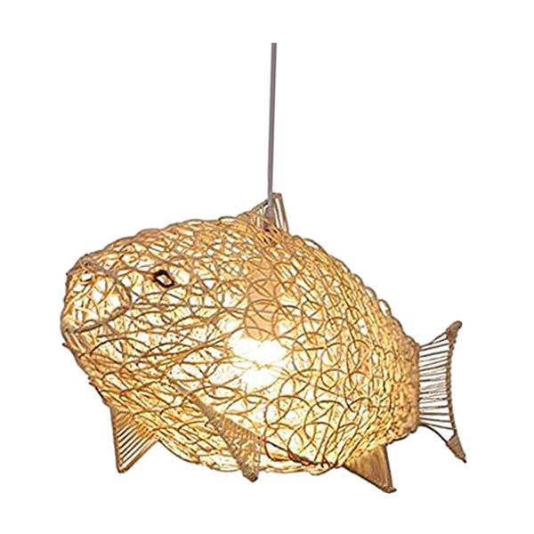 魚の形をしたランプシェード 竹製電球ガード 寝室 キッチン アイランド ファームハウス つる魚