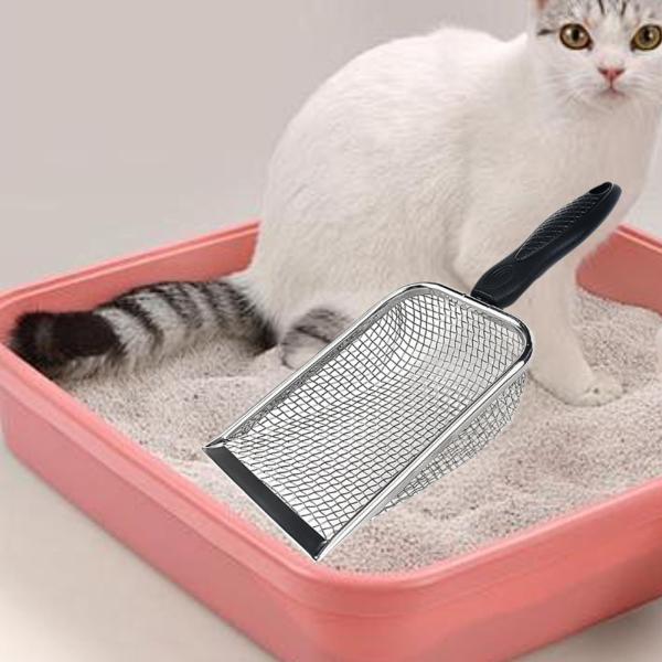猫用トイレスコップ、ペット用ふるいスコップ、ポータブルステンレススチール製トイレボックススコップ、トカゲ用
