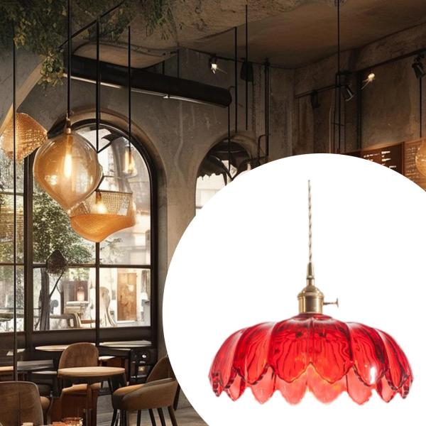 モダンなペンダントライト ランプシェード ベッドサイド用吊り下げランプ 光源なし 25cm 赤