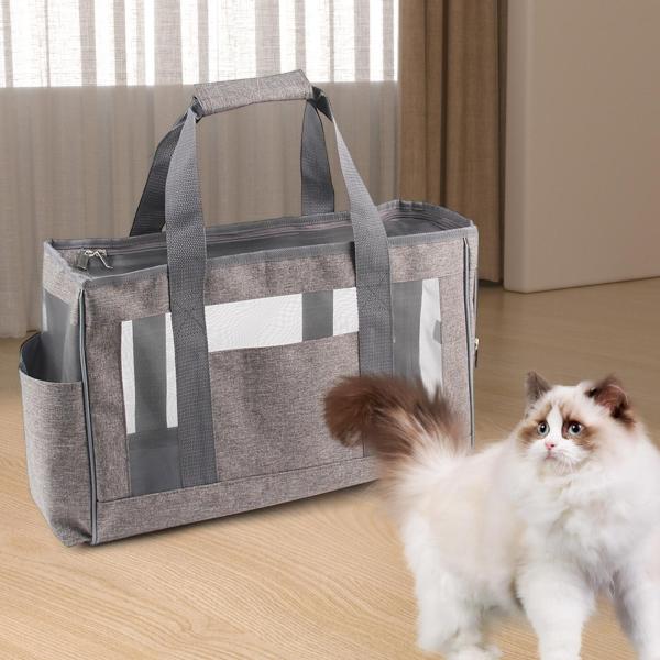 キャットキャリア アウトドア キャンプ 小動物用 丈夫で快適なペットキャリア グレー