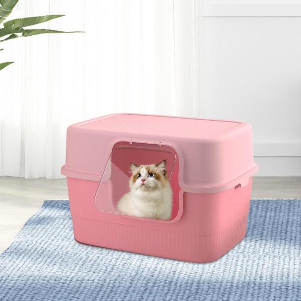 完全に覆われたペット猫トイレサンドボックス屋内猫用ポータブル猫ピンク