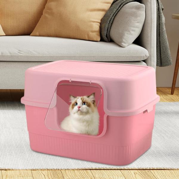 完全に覆われたペット猫トイレサンドボックス屋内猫用ポータブル猫ピンク