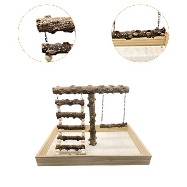 鳥の遊び場 シンプルなスタンドブリッジ スイング 登山用木製トレーニングラダー 鳥の遊園地用おもちゃ 鳥の止まり木スタンド