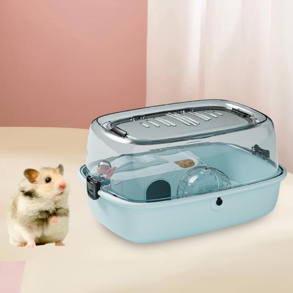 ハムスターケージ 透明 ポータブル ハムスター 生息地 モルモット ウサギ マウス用 ブルー