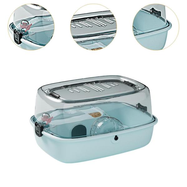 ハムスターケージ 透明 ポータブル ハムスター 生息地 モルモット ウサギ マウス用 ブルー