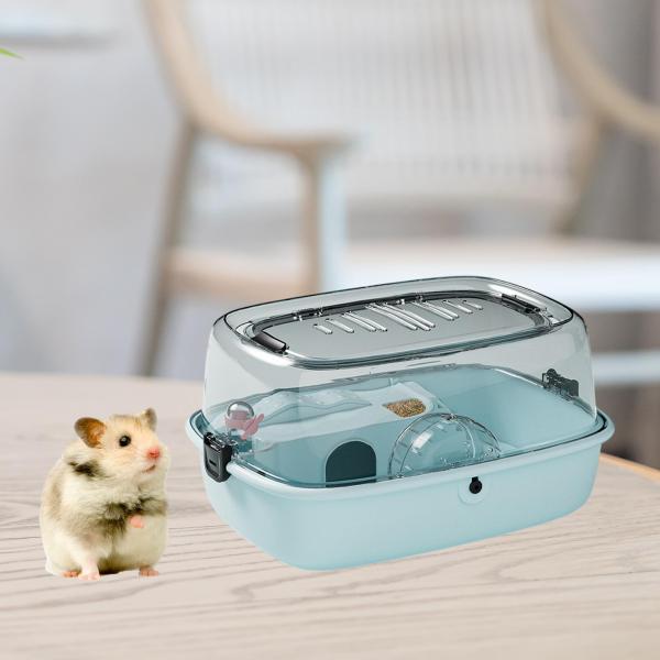 ハムスターケージ 透明 ポータブル ハムスター 生息地 モルモット ウサギ マウス用 ブルー
