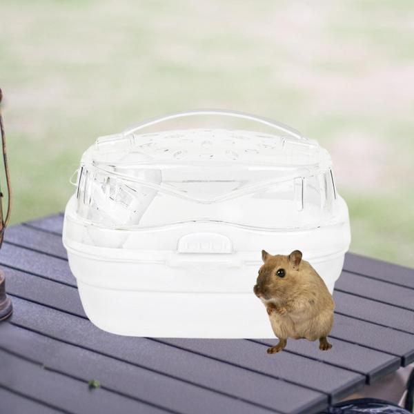 ハムスター旅行用キャリーケージ 多機能 軽量 ウォーターボトル内蔵 ホワイト