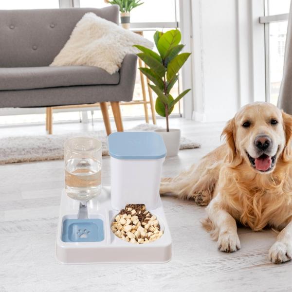 自動犬猫用給餌器 滑り止め底 滑らかなエッジ ウサギ用ダブルボウル ブルー ホワイト