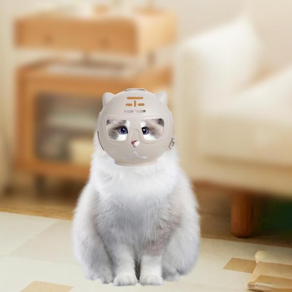 猫用口輪 通気性 傷防止 猫用口カバー 旅行用 入浴用 ビューティー カーキ ホワイト L