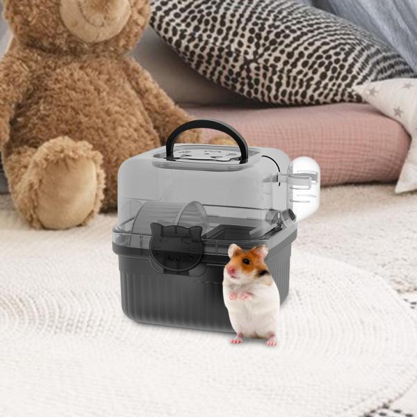 ハムスターケージ キャリーボックス ウォーターボトル付き 小動物用 ジャービル フェレット ブラック
