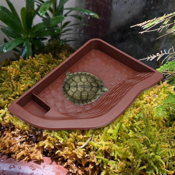 爬虫類用ウォーターディッシュ(傾斜路付き) 風景型爬虫類用入浴プール トカゲ・ヘビ用 茶褐色