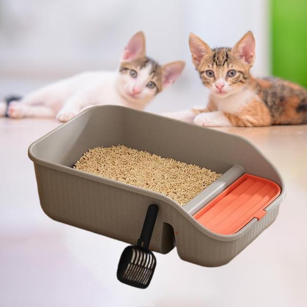 室内猫用 猫用トイレ スコップ付き 高さ調節可能 子猫 ウサギ ハムスター用 グレー