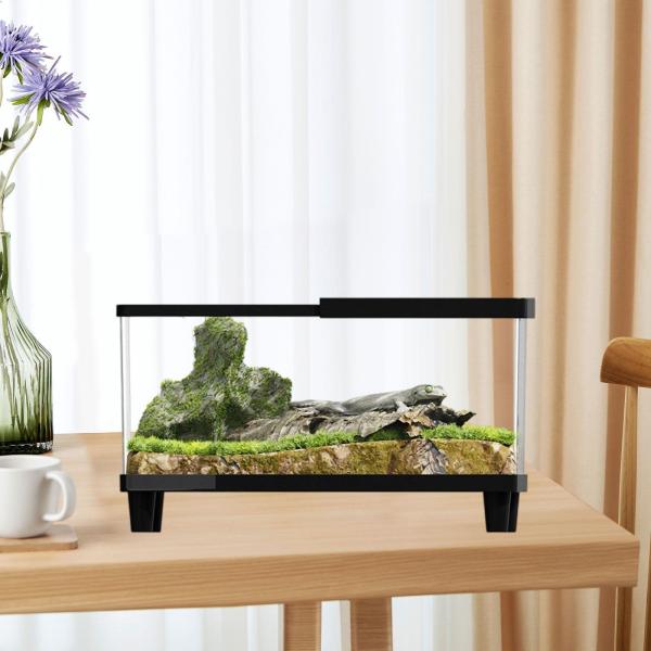 ミニ爬虫類テラリウム飼育箱 小型トカゲ水槽 カメ 魚 カエル用 30cmx19.5cmx21cm ブラック