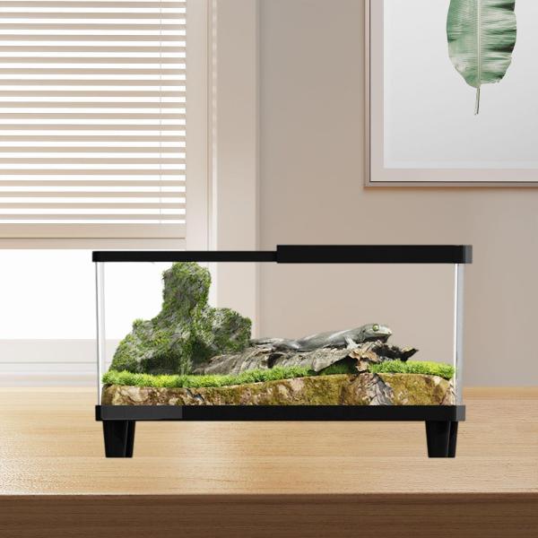 ミニ爬虫類テラリウム飼育箱 小型トカゲ水槽 カメ 魚 カエル用 30cmx19.5cmx21cm ブラック