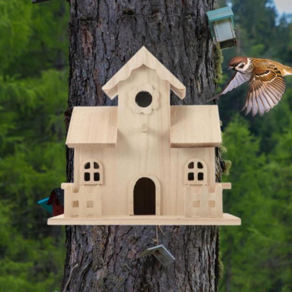 木製バードハウス ハチドリの巣 素朴な鳥の巣 屋外バードハウスルーム 木、庭、屋外用吊り下げバードハウス