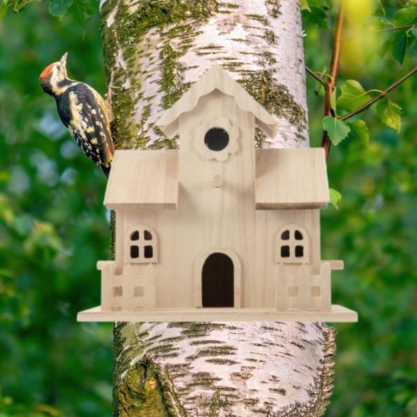 木製バードハウス ハチドリの巣 素朴な鳥の巣 屋外バードハウスルーム 木、庭、屋外用吊り下げバードハウス