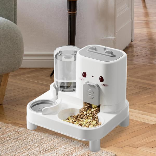 自動猫用給餌器・給水器 ウサギ小動物用フードフィーダー ホワイト