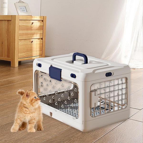 折りたたみ式子犬用クレート 折りたたみ式猫用旅行ケージ 小型犬用 子猫用 ウサギ用 ホワイト