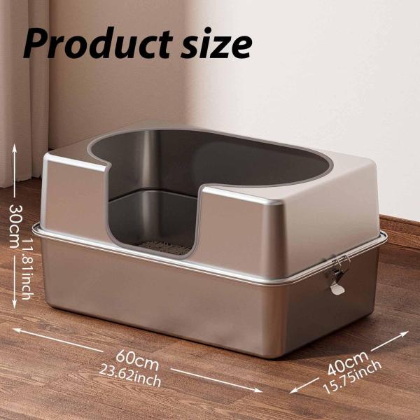 ステンレス製猫用トイレ、お手入れ簡単、高い側面付き猫用トイレトレイ S
