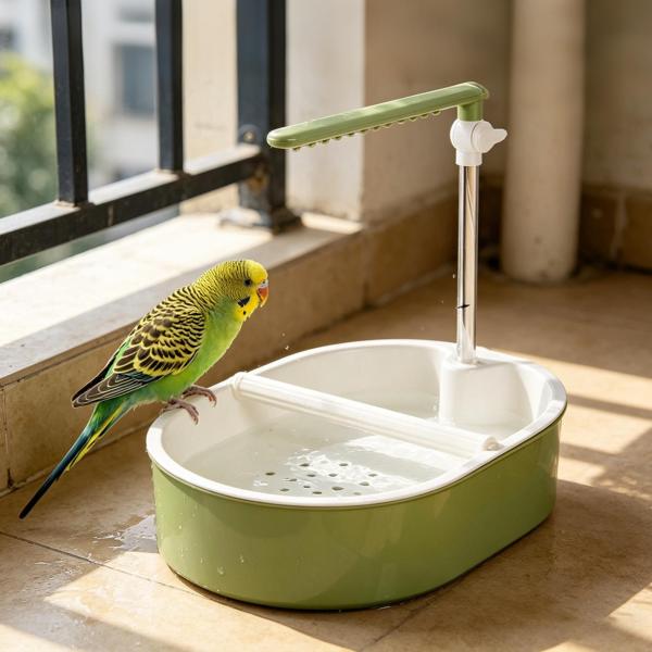 オウム用バスタブ ポータブル 実用的 水流調節可能 コニュア オカメインコ フィンチ用 スタイルB グリーンシャワー