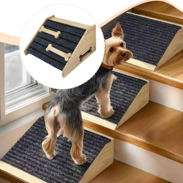 木製犬用階段スロープ、ペット用ステップスロープ補助具、実用的、プロ仕様、耐久、滑り止め付き骨型ストリップとパッド付き