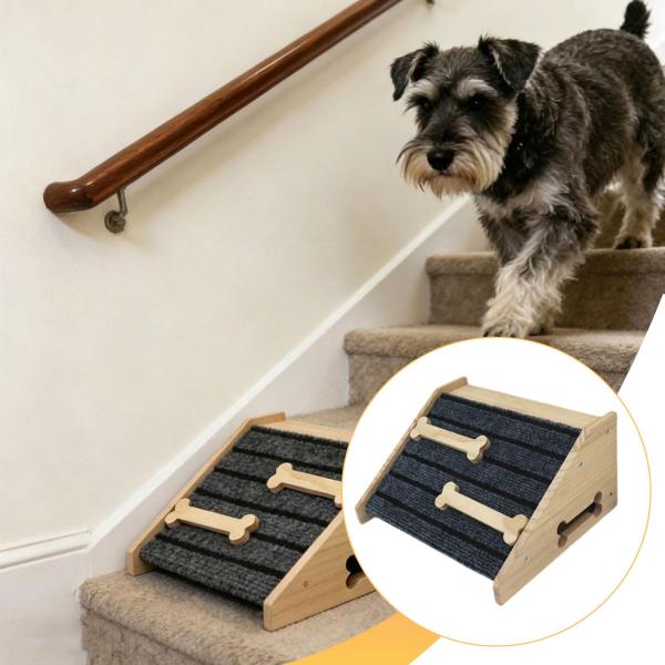 木製犬用階段スロープ、ペット用ステップスロープ補助具、実用的、プロ仕様、耐久、滑り止め付き骨型ストリップとパッド付き