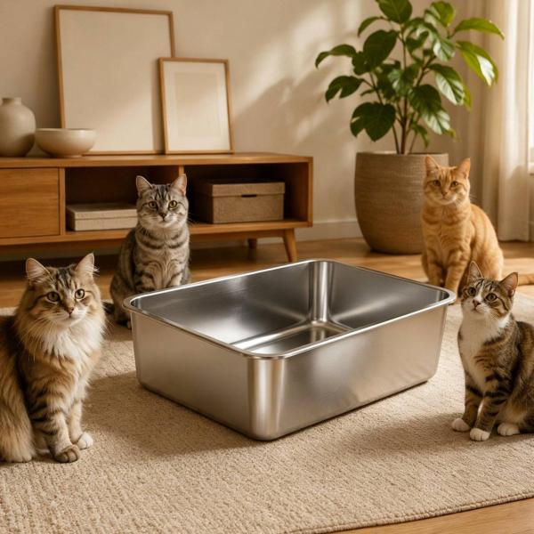 特大大容量猫用トイレトレー 飛び散り防止ステンレス製トイレトレー 消臭ペット用品 40x30x20cm