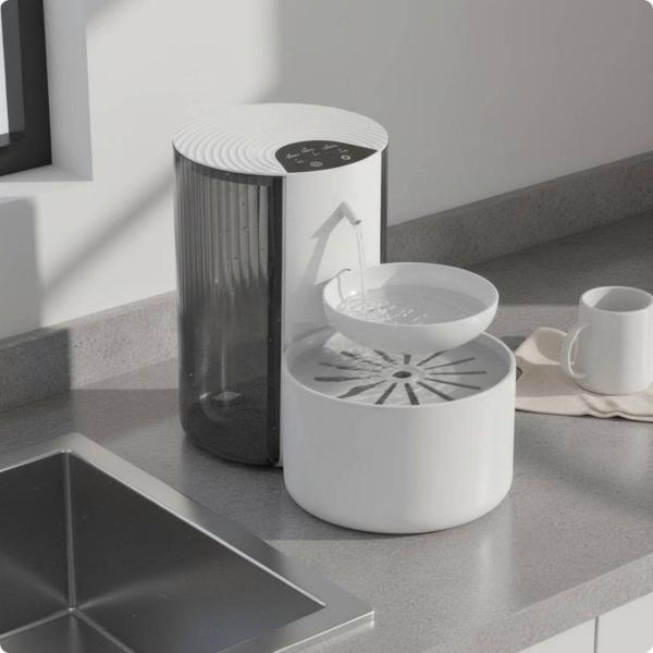 自動給水器セパレーター付き猫用給水器 USB電源 3L 猫用給水器 ダブルタンク設計 ホワイト 加熱式ステンレスボウル
