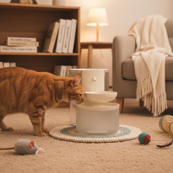 自動給水器セパレーター付き猫用給水器 USB電源 3L 猫用給水器 ダブルタンク設計 クリーム色 加熱式ステンレスボウル