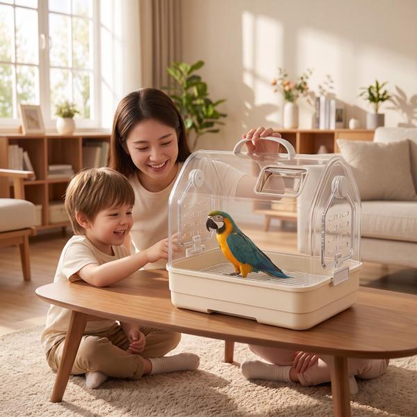 キャリーケージ コンパクト アクリル製鳥かご 軽量 持ち手付き鳥かご ポータブル インコ 鳥の飼い主用 お出かけ 旅行 通院用