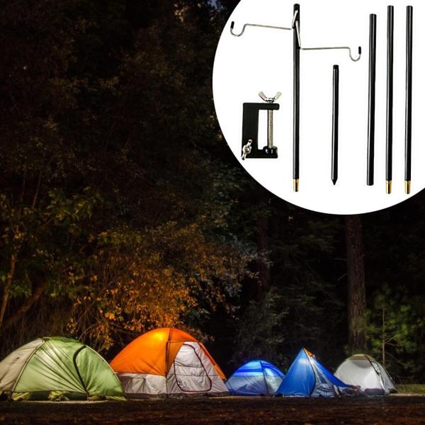 キャンプランタンスタンドポータブル折りたたみ式屋外フィッシングランプポールホルダーダブルフック??ブラック