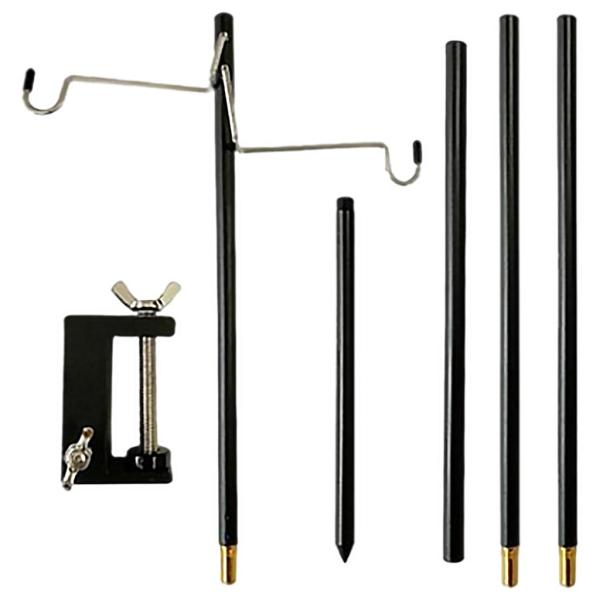 キャンプランタンスタンドポータブル折りたたみ式屋外フィッシングランプポールホルダーダブルフック??ブラック