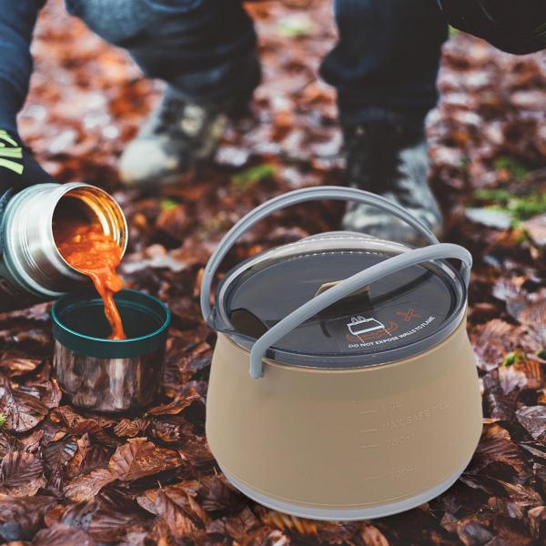 折りたたみ式ケトル 料理 調理器具シリコンケトル 直火使用 クックポット トラベルケトルティーポット カーキ